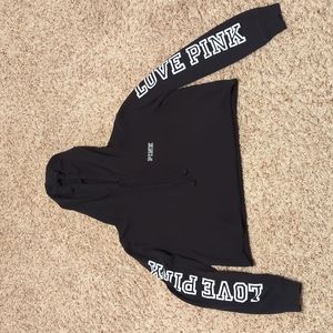 Victoria Secret Pink Black Cropped Hoodie Large